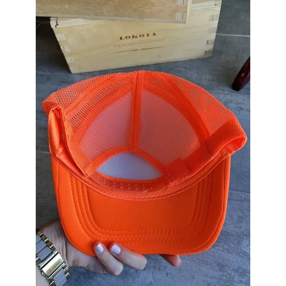 Florescent Neon Orange White Adjustable Mesh Foam Trucker Hat Adult Party Casual